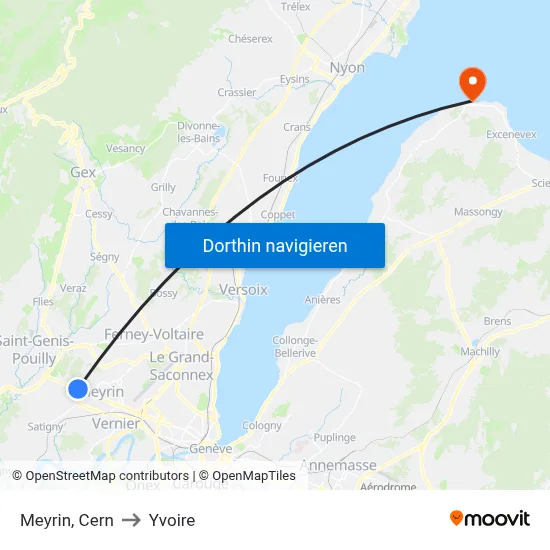 Meyrin, Cern to Yvoire map