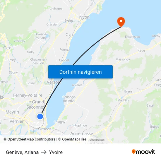 Genève, Ariana to Yvoire map