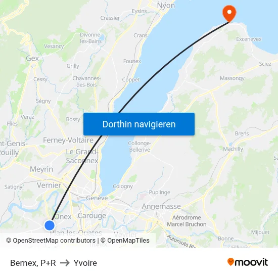 Bernex, P+R to Yvoire map