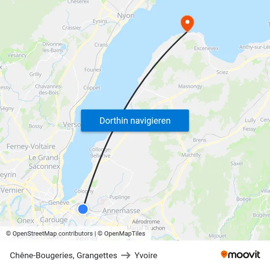 Chêne-Bougeries, Grangettes to Yvoire map