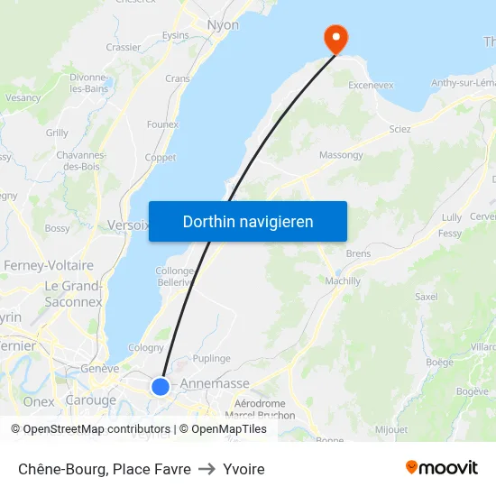 Chêne-Bourg, Place Favre to Yvoire map