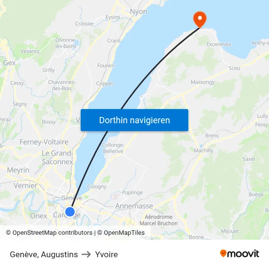 Genève, Augustins to Yvoire map