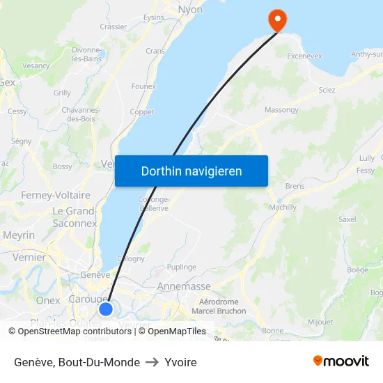 Genève, Bout-Du-Monde to Yvoire map
