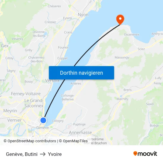 Genève, Butini to Yvoire map