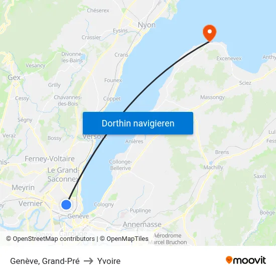 Genève, Grand-Pré to Yvoire map