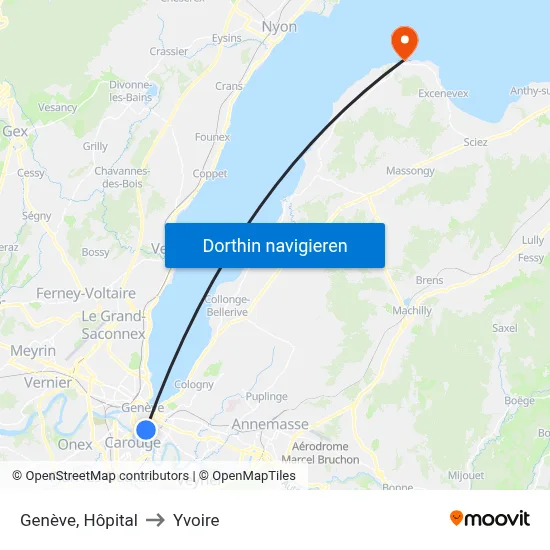 Genève, Hôpital to Yvoire map