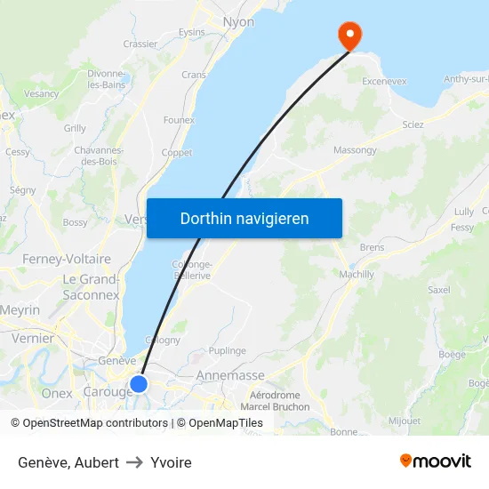 Genève, Aubert to Yvoire map