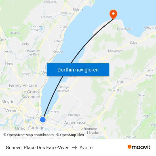 Genève, Place Des Eaux-Vives to Yvoire map