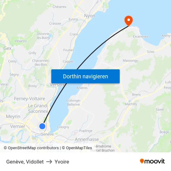 Genève, Vidollet to Yvoire map