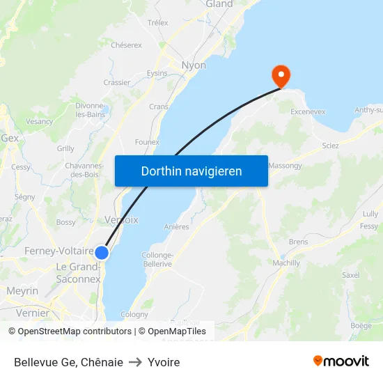 Bellevue Ge, Chênaie to Yvoire map