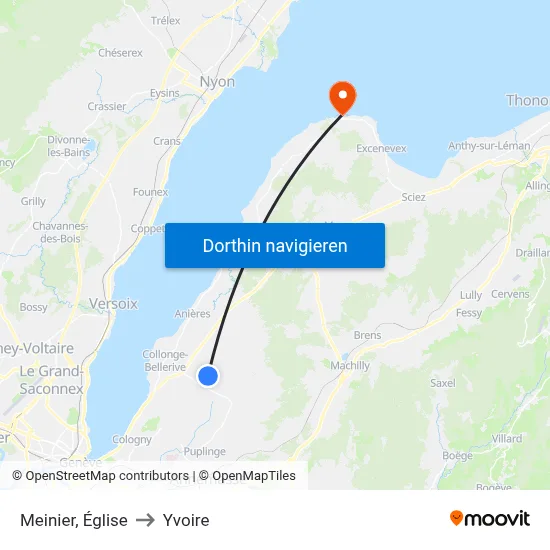 Meinier, Église to Yvoire map