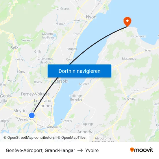 Genève-Aéroport, Grand-Hangar to Yvoire map