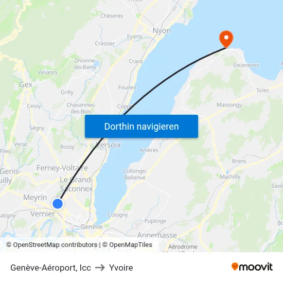 Genève-Aéroport, Icc to Yvoire map