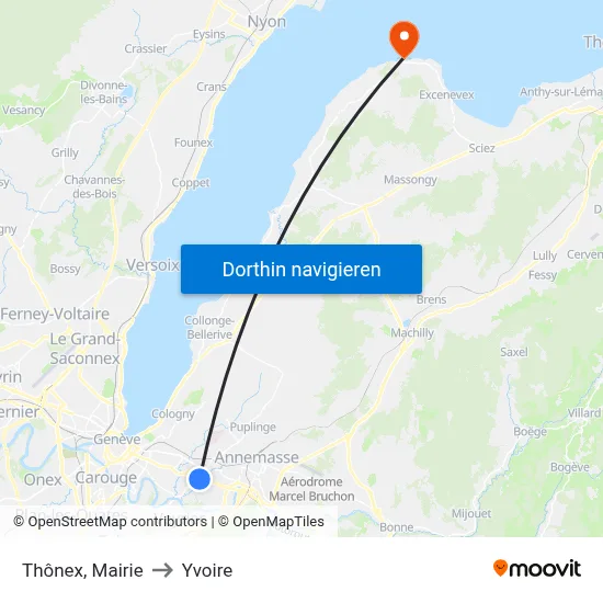 Thônex, Mairie to Yvoire map