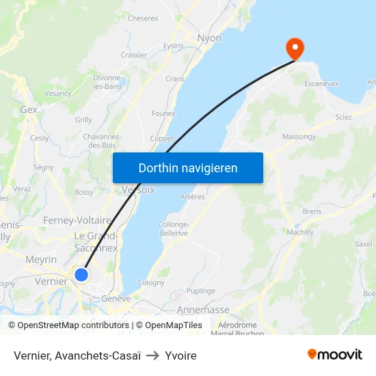 Vernier, Avanchets-Casaï to Yvoire map