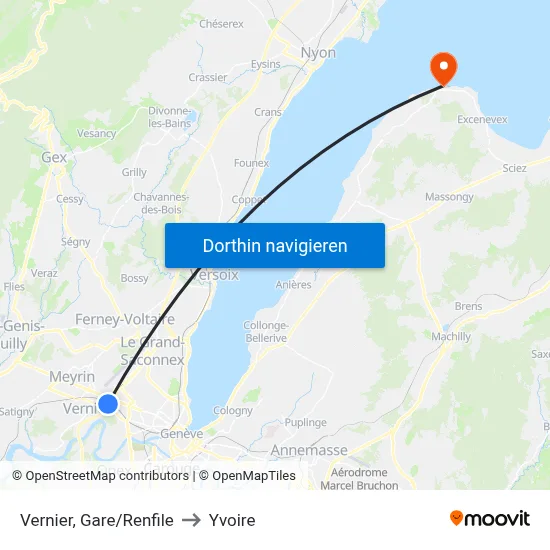 Vernier, Gare/Renfile to Yvoire map