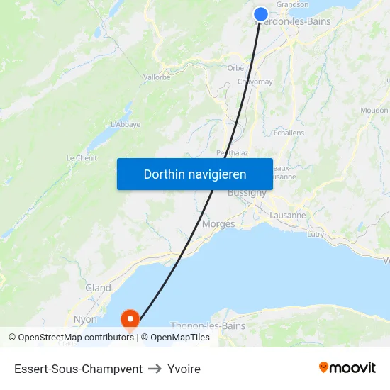 Essert-Sous-Champvent to Yvoire map
