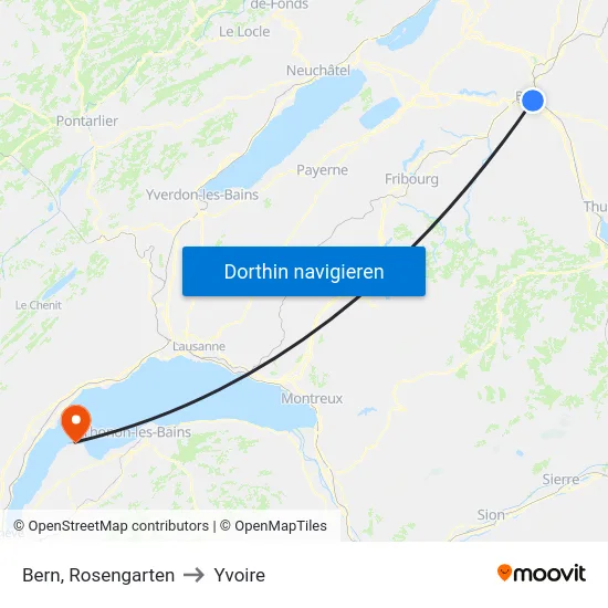 Bern, Rosengarten to Yvoire map