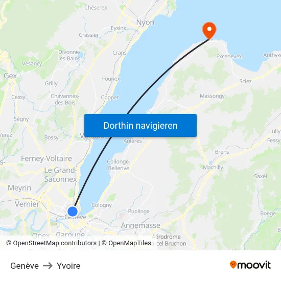 Genève to Yvoire map