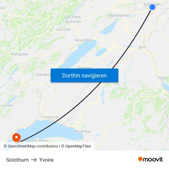 Solothurn to Yvoire map