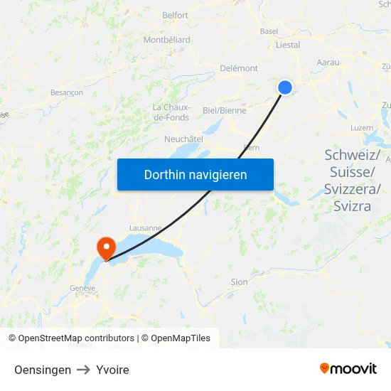 Oensingen to Yvoire map