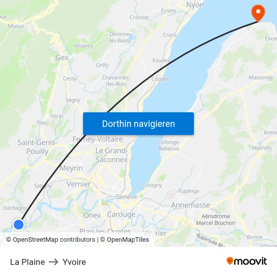 La Plaine to Yvoire map