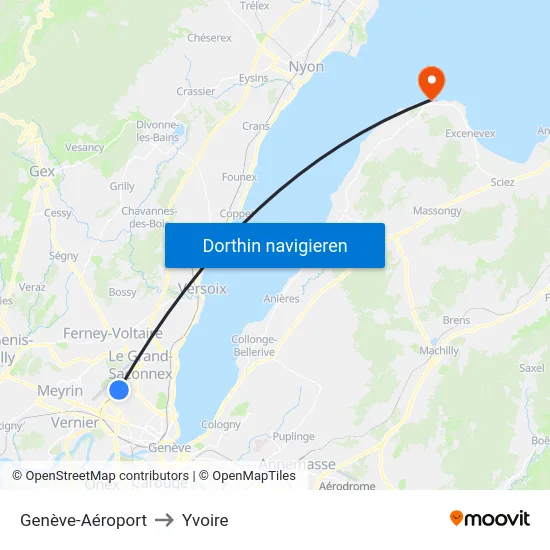 Genève-Aéroport to Yvoire map