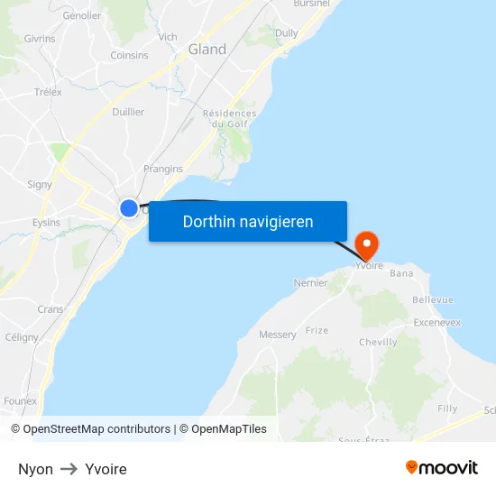 Nyon to Yvoire map