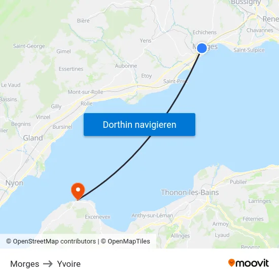 Morges to Yvoire map