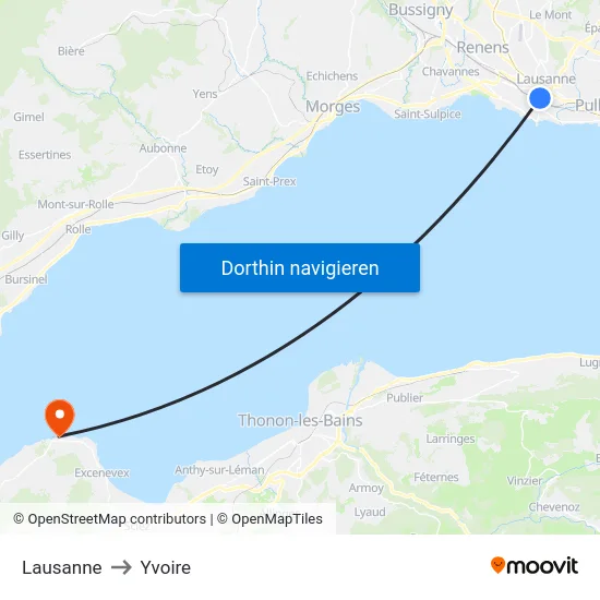 Lausanne to Yvoire map