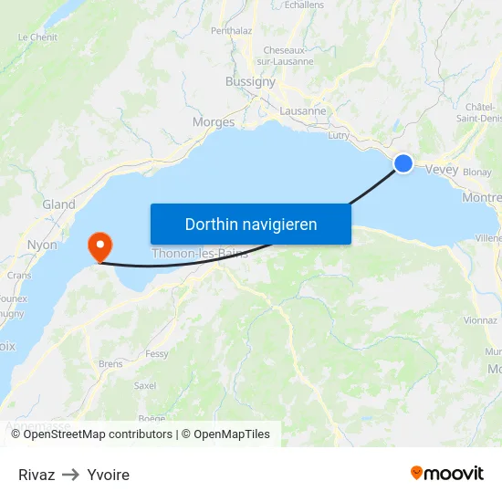 Rivaz to Yvoire map