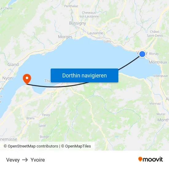 Vevey to Yvoire map