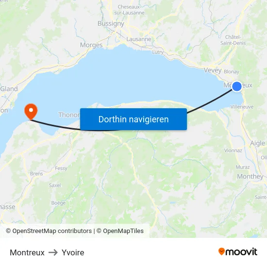 Montreux to Yvoire map