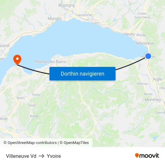 Villeneuve Vd to Yvoire map