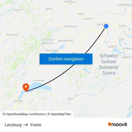 Lenzburg to Yvoire map