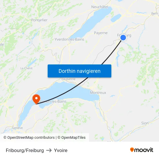 Fribourg/Freiburg to Yvoire map