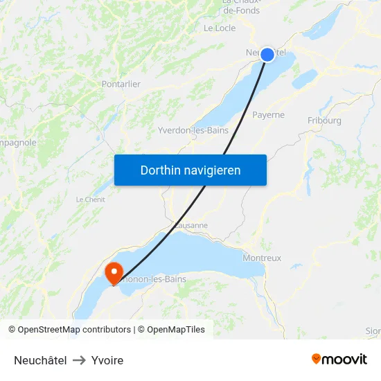 Neuchâtel to Yvoire map