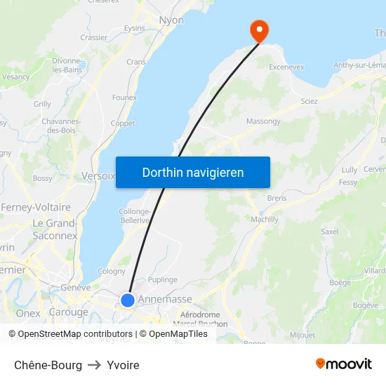 Chêne-Bourg to Yvoire map
