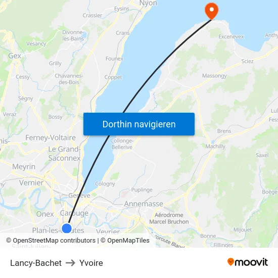Lancy-Bachet to Yvoire map