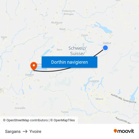Sargans to Yvoire map