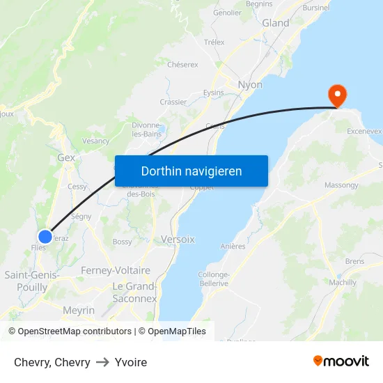 Chevry, Chevry to Yvoire map