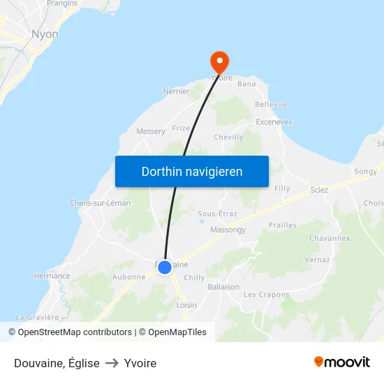 Douvaine, Église to Yvoire map
