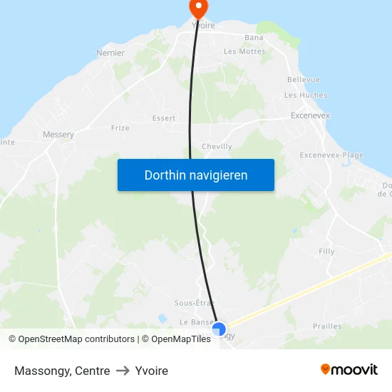 Massongy, Centre to Yvoire map