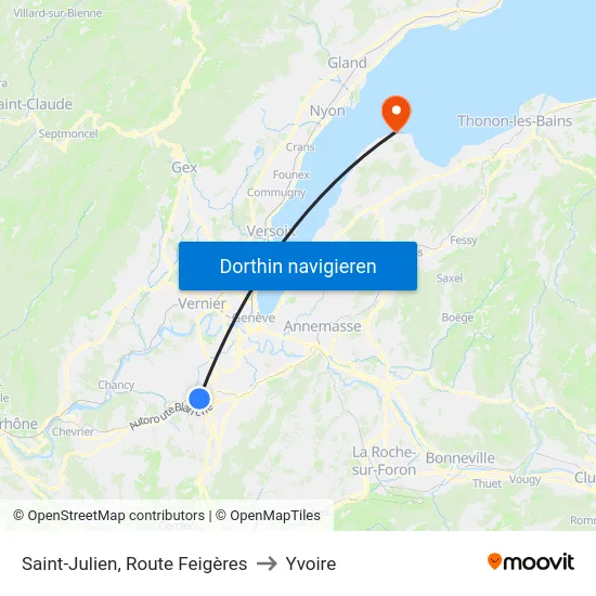Saint-Julien, Route Feigères to Yvoire map