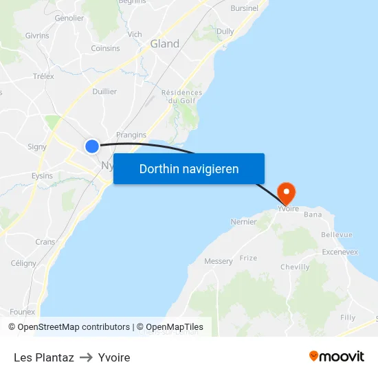 Les Plantaz to Yvoire map