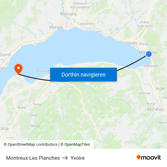Montreux-Les Planches to Yvoire map
