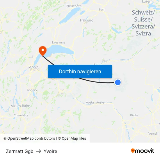 Zermatt Ggb to Yvoire map
