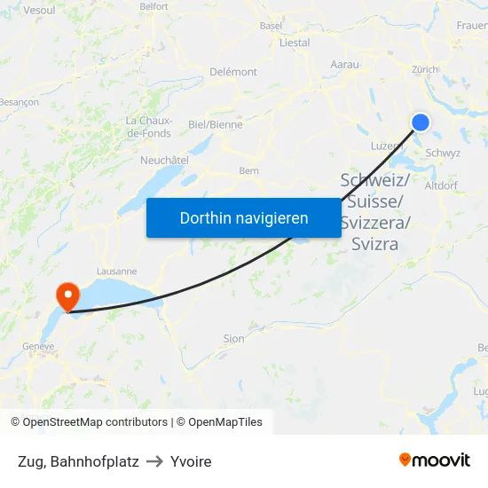 Zug, Bahnhofplatz to Yvoire map