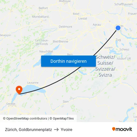 Zürich, Goldbrunnenplatz to Yvoire map