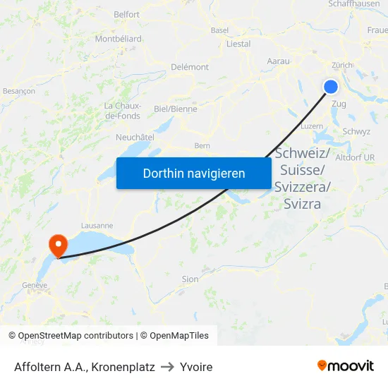 Affoltern A.A., Kronenplatz to Yvoire map